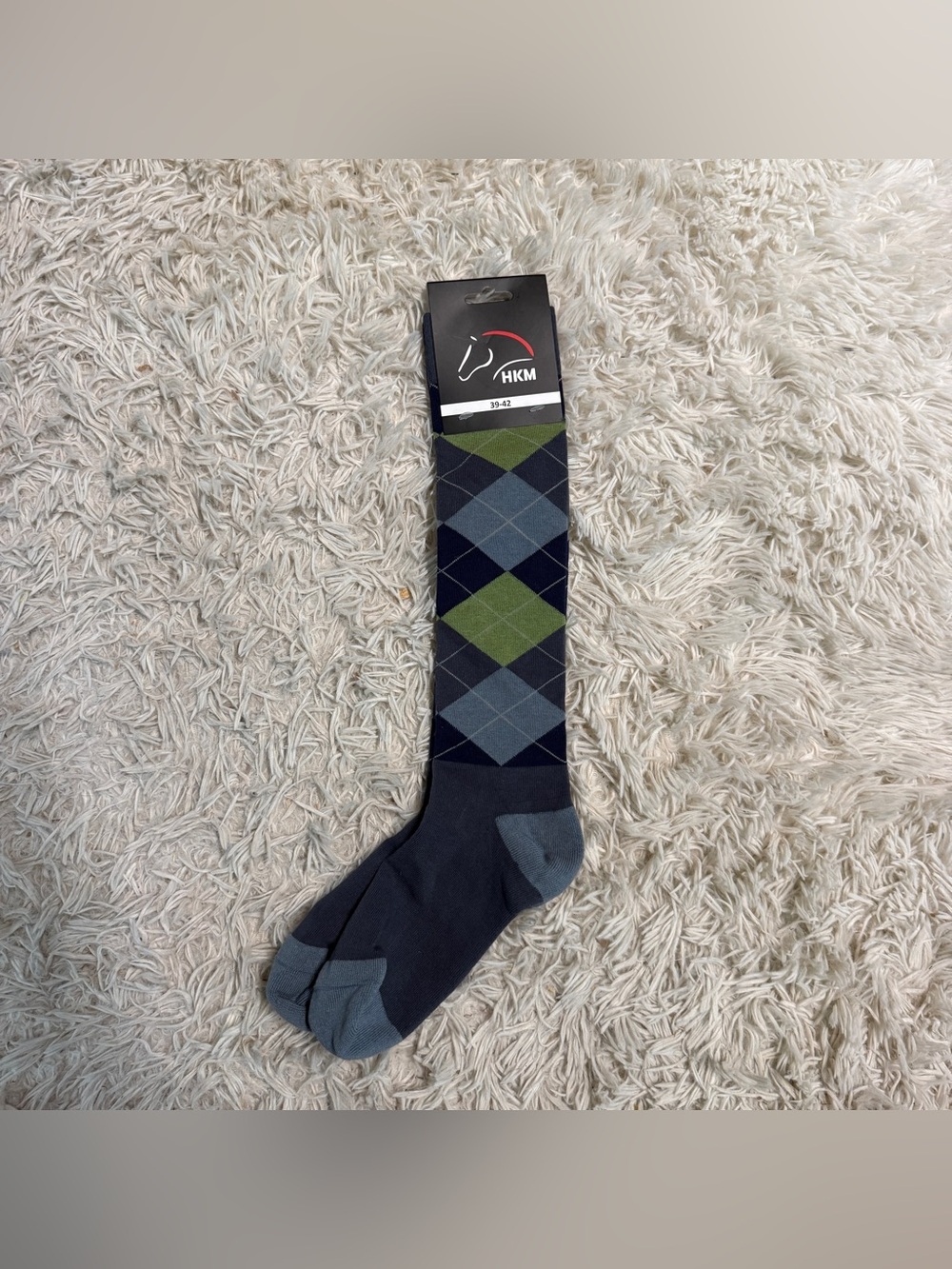 New 39-42 HKM Blue Diamond Pattern Horseback Riding Tall Boot Socks